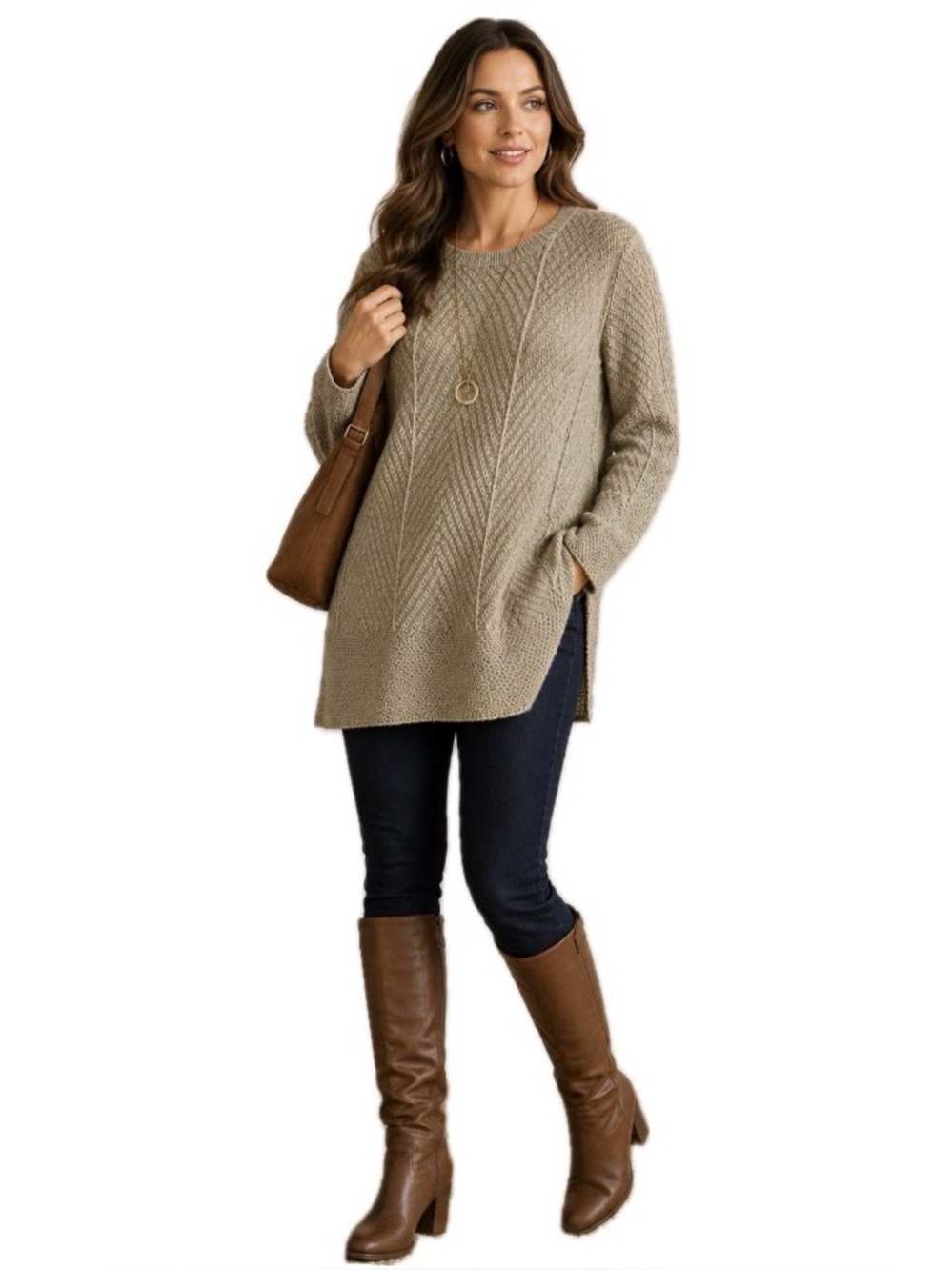 Eight eight eight, 100%cotton cozy knit bell Sweater tunic herringbone, size 1x
